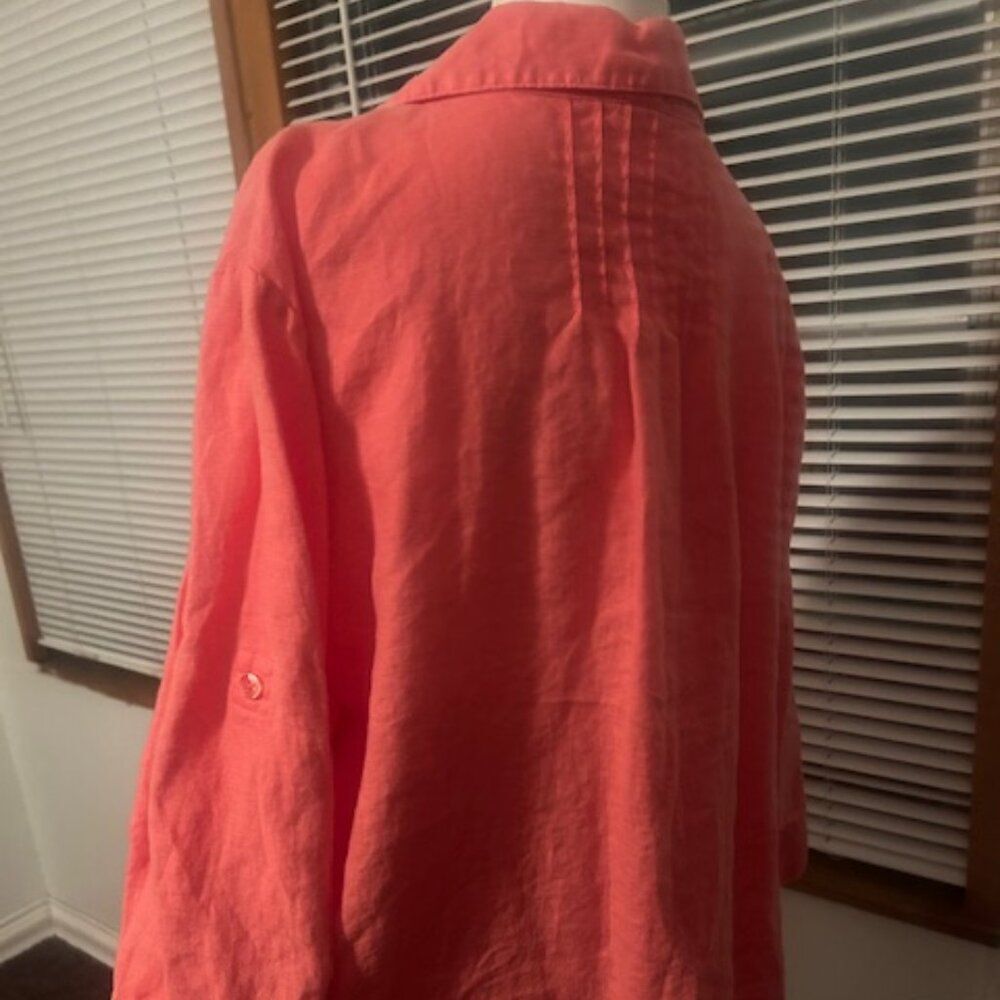 Carroll Reed Women Coral Salmon Pin tuck button front shirt, size 3X - Picture 3 of 4